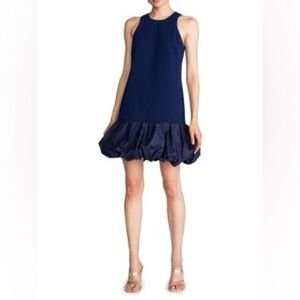 Trina Turk Bubble-Hem Halterneck Mini Dress Women’s 4 Ink Blue Peplum Bamboo